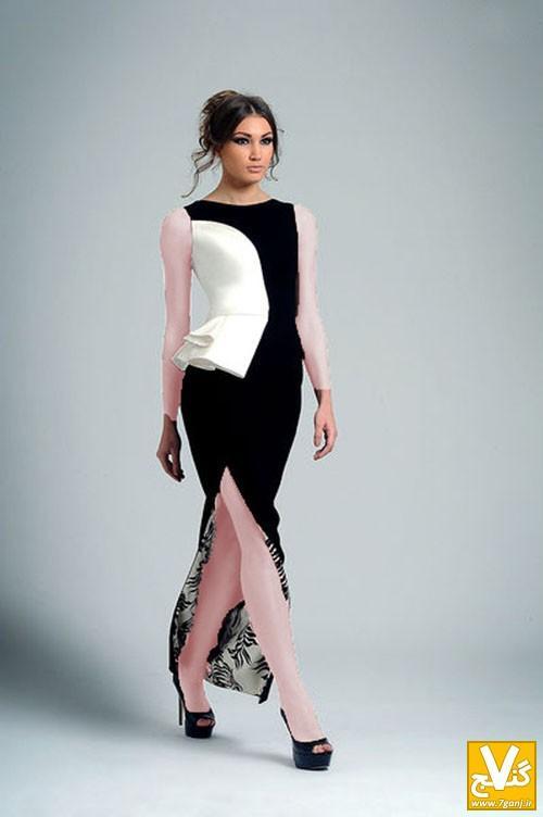 جدیدترین و شیک ترین مدل های پیراهن زنانه مجلسی دورنگ 2014